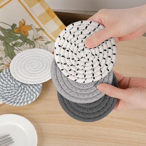 12 PCS Boho Drink Coasters ، Minimalist Cotton Handmonged Movel Extorbent Fisters ، Steal Cotton Coasters for Coffee Table ، Kitchen ، Home Decoration in Kuwait