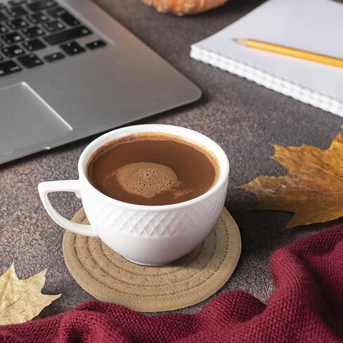 12 PCS Boho Drink Coasters ، Minimalist Cotton Handmonged Movel Extorbent Fisters ، Steal Cotton Coasters for Coffee Table ، Kitchen ، Home Decoration in Kuwait