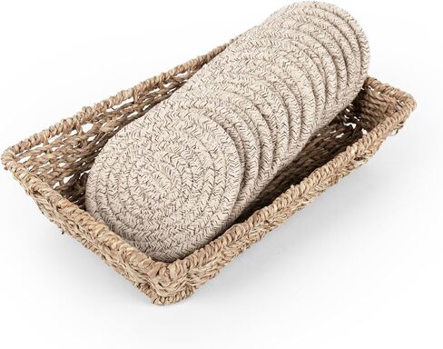 Boho Coasters for Drinks with Seagrass Basket Holder Set,12 Pcs Handmade Woven Absorbent Insulating Coasters for Coffee Table,Table Home Decor in Saudi Arabia