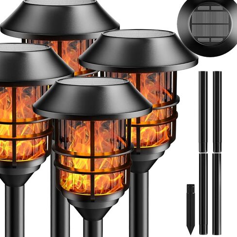 ZOOHAR Solar Pathway Flame Lights - Solar Lights Outdoor Torch Waterproof LED Metal Landscape Lights Heavy Lights Security Path Lights for Garden, Patio, Pathway, Balcony and Pool,2 Packs in Kuwait