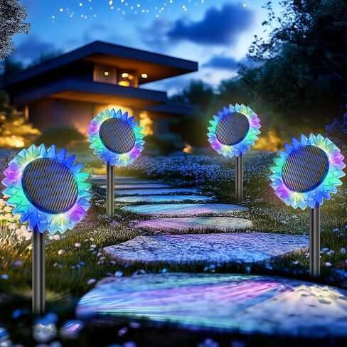 Solar Garden Lights - Upgraded Solar Sunflower Light, Ground/Wall 2 In 1, Solar Outdoor Lights Waterproof IP67,Garden Yard Patio Backyard Pathway Landscape Fence Wall Decoration, Warm White(2 Pack) in Kuwait