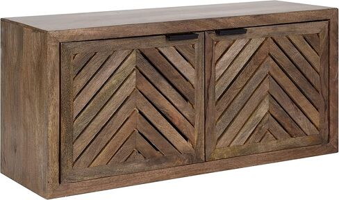 Kate and Laurel Mezzeta Decorative Coastal 2-Door Wall Cabinet, 30 x 10 x 14, Natural Wood, Decorative Modern Storage Cabinet with Doors in Saudi Arabia