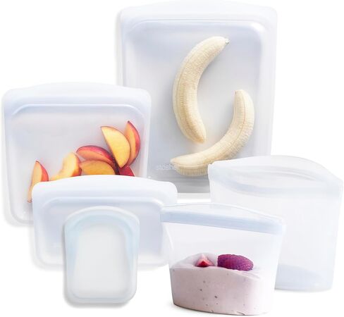 Stasher Premium Silicone Reusable Food Storage Bags, 6-Pack, Clear, Multi-Use Food Storage Bags, Lunch Bag, Travel Containers, BPA Free, Leak-free, Dishwasher-Safe, Eco-friendly in Saudi Arabia