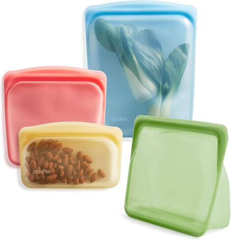 Stasher Premium Silicone Reusable Food Storage Bags, 6-Pack, Clear, Multi-Use Food Storage Bags, Lunch Bag, Travel Containers, BPA Free, Leak-free, Dishwasher-Safe, Eco-friendly in Saudi Arabia