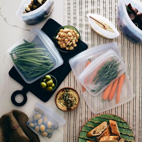 Stasher Premium Silicone Reusable Food Storage Bags, 6-Pack, Clear, Multi-Use Food Storage Bags, Lunch Bag, Travel Containers, BPA Free, Leak-free, Dishwasher-Safe, Eco-friendly in Saudi Arabia