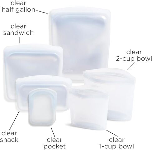 Stasher Premium Silicone Reusable Food Storage Bags, 6-Pack, Clear, Multi-Use Food Storage Bags, Lunch Bag, Travel Containers, BPA Free, Leak-free, Dishwasher-Safe, Eco-friendly in Saudi Arabia