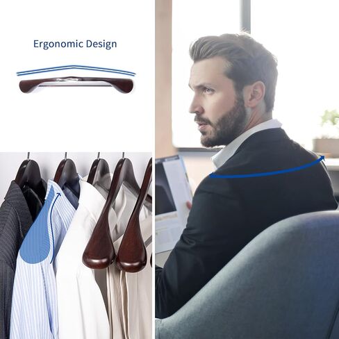 Nature Smile Luxury Wooden Suit Hangers 6 Pack Wood Coat Hangers Jacket Outerwear Shirt Hangers,with Extra-Wide Shoulder, 360 Degree Swivel Hooks & Anti-Slip Bar with Screw(Retro Color) in Saudi Arabia