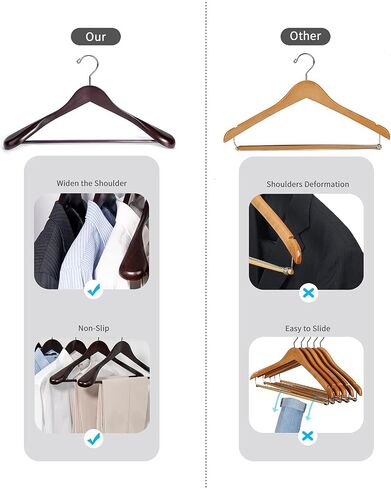 Nature Smile Luxury Wooden Suit Hangers 6 Pack Wood Coat Hangers Jacket Outerwear Shirt Hangers,with Extra-Wide Shoulder, 360 Degree Swivel Hooks & Anti-Slip Bar with Screw(Retro Color) in Saudi Arabia