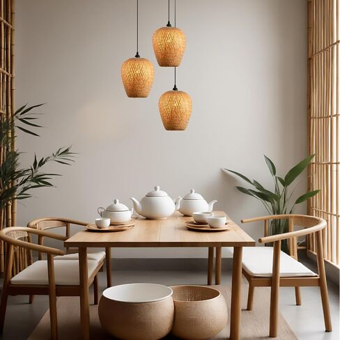 17.7" Bamboo Lamp Shade,Hand-Woven Bamboo Rattan Hanging Lamp Shade,for Dining Living Bedroom Kitchen Farmhouse 1-Pack in Saudi Arabia