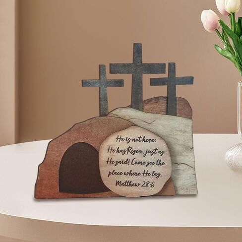 Easter Decorations Empty Tomb Easter Scene and Cross,Handcrafted Wooden Easter Decorations Jesus for Home Tabletop Office (Scene C) in Saudi Arabia