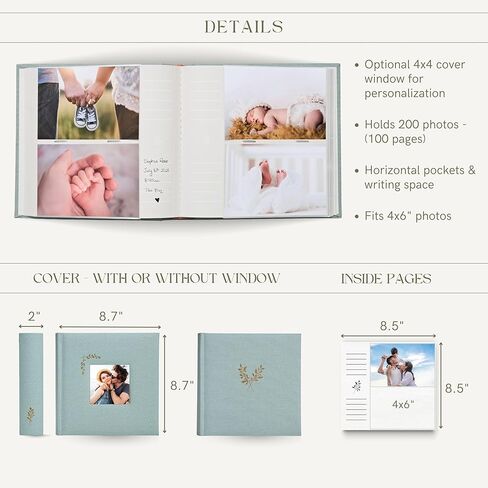 ألبوم صور أنيق من الكتان - 200 جيب خالٍ من الأحماض لصور 4 × 6 - مثالي لحفلات الزفاف والهدايا in Kuwait