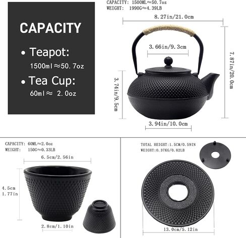 Big Cast Iron Teapot, Japanese Tetsubin Tea Kettle for Stovetop Safe, Cast Iron Teapot with Tea Strainer for Loose Tea and a Fully Enameled Interior (1500ml/50.7oz) in Saudi Arabia