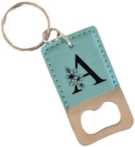 Bottle Opener Keychain - Floral Monogram - Bridesmaid Gift - Aqua Faux Leather Bottle Opener (Letter K) in Saudi Arabia