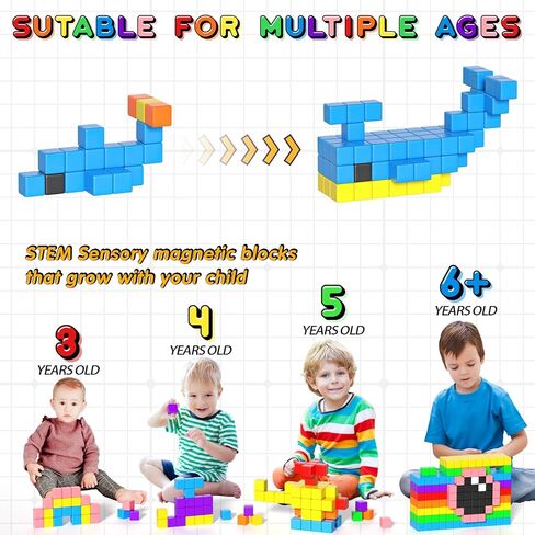 Apluses 54 PCS Magnetic Blocks, Magnetic Building Blocks for Kids 3+, Montessori Toys, Magnet Cubes, Preschool STEM Educational Sensory Magnet Toys for Kids Ages 3-5 Year Old Boys and Girls in Saudi Arabia