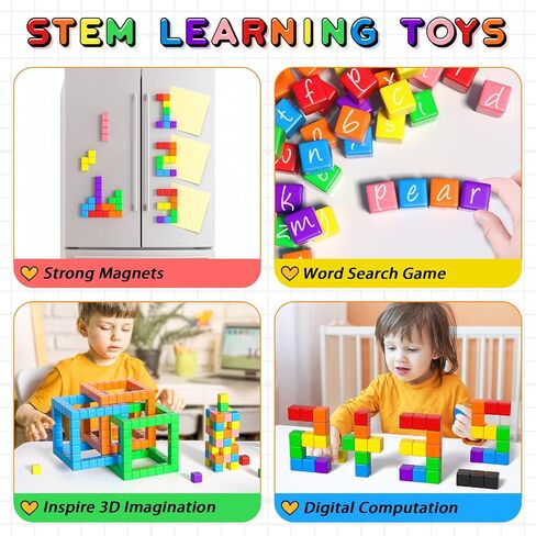 Apluses 54 PCS Magnetic Blocks, Magnetic Building Blocks for Kids 3+, Montessori Toys, Magnet Cubes, Preschool STEM Educational Sensory Magnet Toys for Kids Ages 3-5 Year Old Boys and Girls in Saudi Arabia