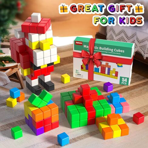 Apluses 54 PCS Magnetic Blocks, Magnetic Building Blocks for Kids 3+, Montessori Toys, Magnet Cubes, Preschool STEM Educational Sensory Magnet Toys for Kids Ages 3-5 Year Old Boys and Girls in Saudi Arabia