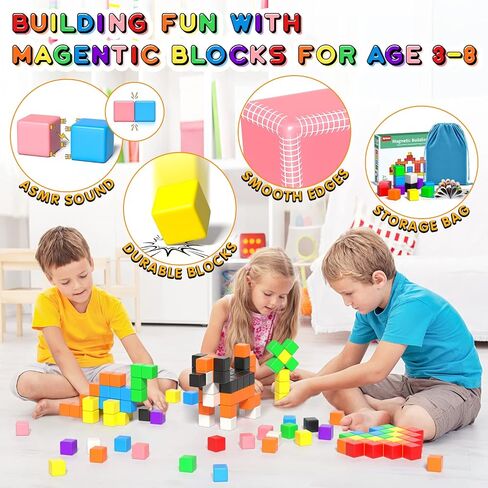 Apluses 54 PCS Magnetic Blocks, Magnetic Building Blocks for Kids 3+, Montessori Toys, Magnet Cubes, Preschool STEM Educational Sensory Magnet Toys for Kids Ages 3-5 Year Old Boys and Girls in Saudi Arabia