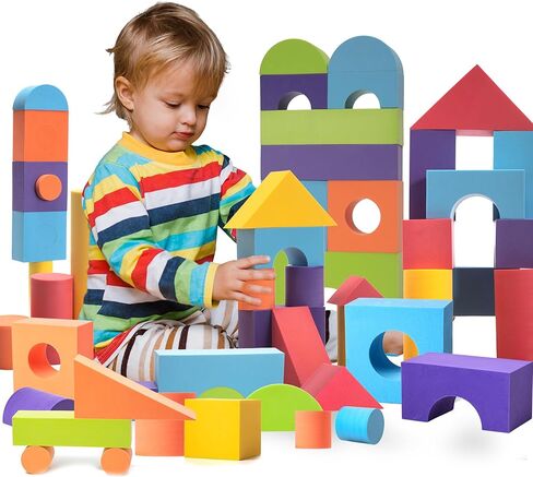 Set of 34 Jumbo Large Foam Blocks for Toddlers - Stacking Soft Blocks for Kids with Shapes & Colors Learning - Construction Building Preschool Toys - Giant Foam Bath Blocks for Toddlers 3-5 & above in Kuwait