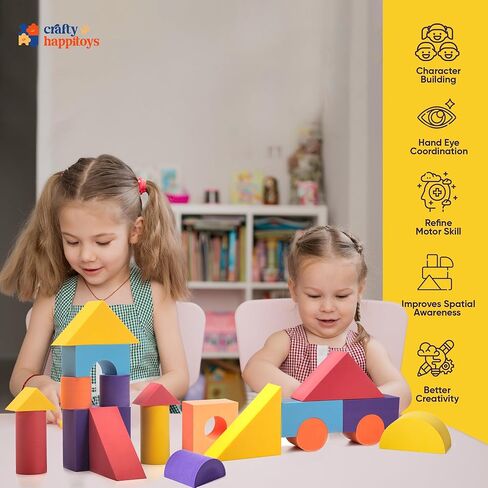 Set of 34 Jumbo Large Foam Blocks for Toddlers - Stacking Soft Blocks for Kids with Shapes & Colors Learning - Construction Building Preschool Toys - Giant Foam Bath Blocks for Toddlers 3-5 & above in Kuwait