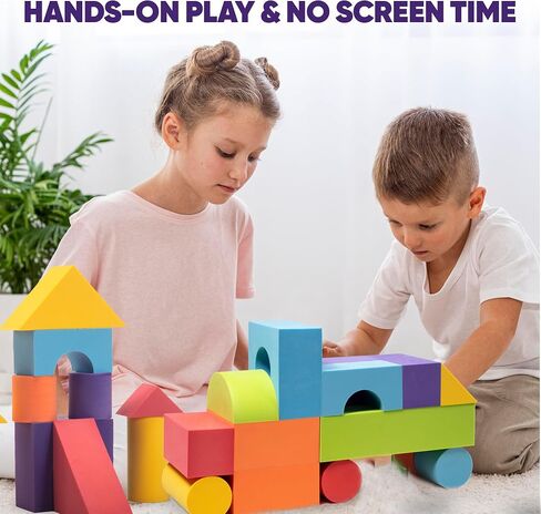 Set of 34 Jumbo Large Foam Blocks for Toddlers - Stacking Soft Blocks for Kids with Shapes & Colors Learning - Construction Building Preschool Toys - Giant Foam Bath Blocks for Toddlers 3-5 & above in Kuwait