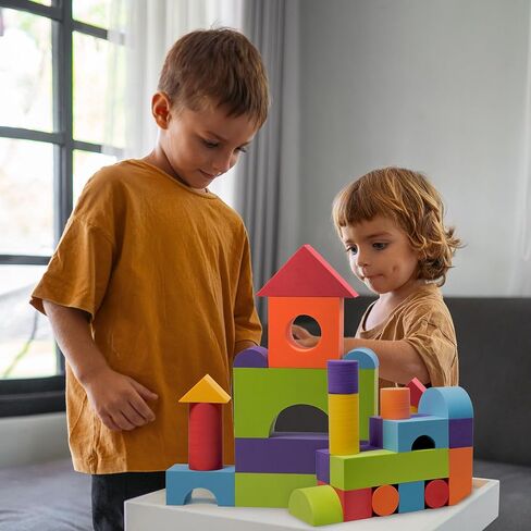 Set of 34 Jumbo Large Foam Blocks for Toddlers - Stacking Soft Blocks for Kids with Shapes & Colors Learning - Construction Building Preschool Toys - Giant Foam Bath Blocks for Toddlers 3-5 & above in Kuwait