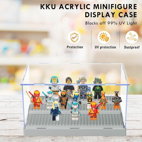 KKU Display Case for Minifigure Action Figures Blocks, Acrylic Minifigure Display Case Box Storage with 3 Movable Steps Gift for Kids Adults (Black, 1 Pack) in Kuwait