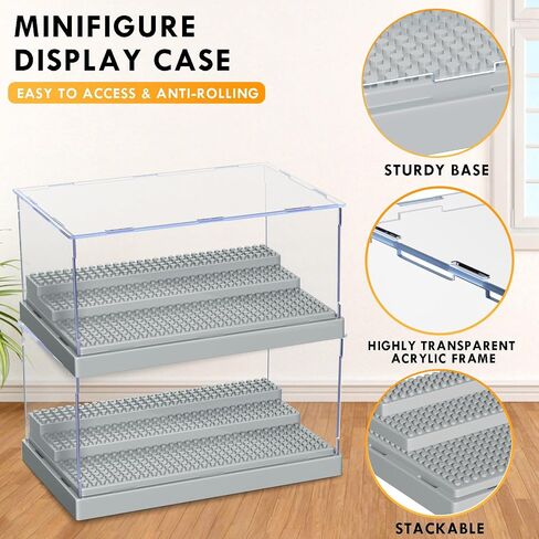 KKU Display Case for Minifigure Action Figures Blocks, Acrylic Minifigure Display Case Box Storage with 3 Movable Steps Gift for Kids Adults (Black, 1 Pack) in Kuwait