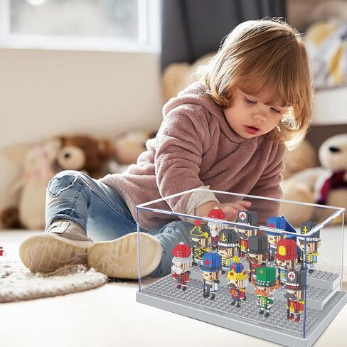 KKU Display Case for Minifigure Action Figures Blocks, Acrylic Minifigure Display Case Box Storage with 3 Movable Steps Gift for Kids Adults (Black, 1 Pack) in Kuwait
