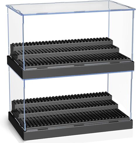 KKU Display Case for Minifigure Action Figures Blocks, Acrylic Minifigure Display Case Box Storage with 3 Movable Steps Gift for Kids Adults (Black, 1 Pack) in Kuwait