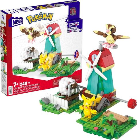 MEGA Pokémon Building Toys Set, Countryside Windmill with 240 Pieces, Motion and 3 Poseable Action Figures, for Kids in Saudi Arabia