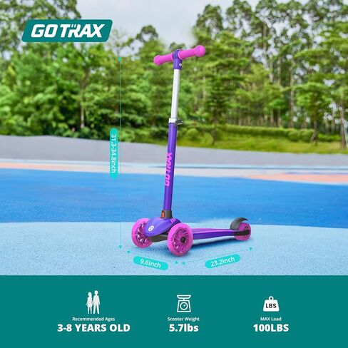Gotrax KS1 Kids Kick Kick Scooter ، عجلات مضاءة LED و 3 مقاود قابلة للتعديل ، و Lean-to-Steer ومتوسع سطح السفينة مضاد للانزلاق ، و 3 عجلات الدراجات البخارية للبنين والبنات تتراوح أعمارهم بين 2 و 8 و 100 رطل in Kuwait