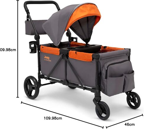Jeep Sport All-Terrain Stroller Wagon by Delta Children - Includes Canopy, Parent Organizer, Adjustable Handlebar, Snack Tray & Cup Holders, Grey/Olive Green in Saudi Arabia