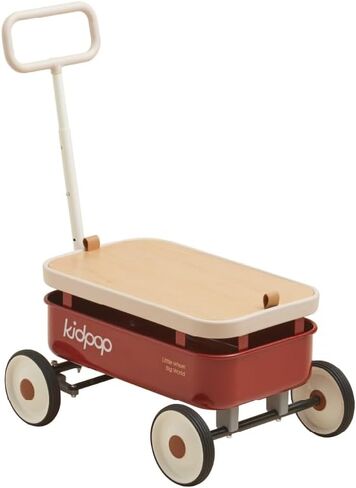 PULA-Wild 3-in-1 Kids' Pull-Along Wagon Toddlers Push Walker for 2.5-8, Removable Wooden Cover and Adjustable Handlebar, Birthday Gifts Max Weight 33 lbs (Red) in Saudi Arabia