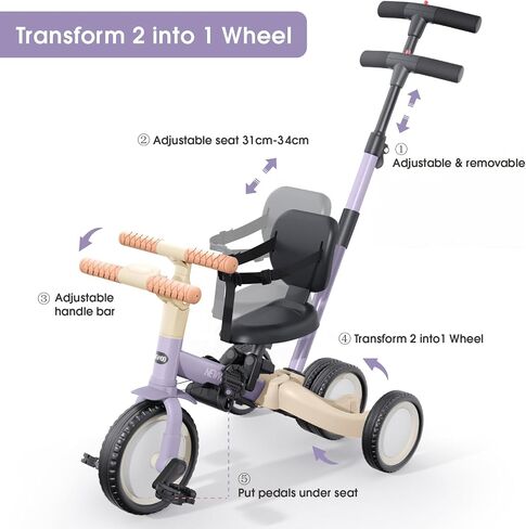 newyoo TR007 5-in-1 Tricycle for Toddlers 1-3, Toddler Bike, Birthday Gift in Kuwait