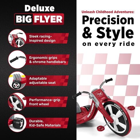 Radio Flyer Deluxe Big Flyer 16 Inch Big Front Wheel Chopper Style Tricycle with Adjustable Seat Recommended for Ages 3 to 7, Red in Saudi Arabia