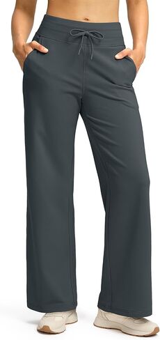 SANTINY Women's Fleece Wide Leg Sweatpants 29" Straight Leg Lined Pants Casual Lounge Winter Warm Sweat Pants with Pockets in Kuwait