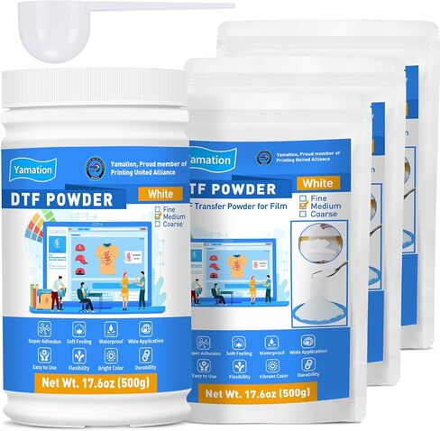 يامبون DTF مسحوق لاصق أبيض 35.2 أوقية / 2.2 رطل DTF مسحوق مسحوق الساخن الساخن ينطبق على جميع طابعات نقل DTF للمطبوعات الرقمية على تي شيرت DTF إمدادات مع فيلم PET DTF والحبر in Saudi Arabia