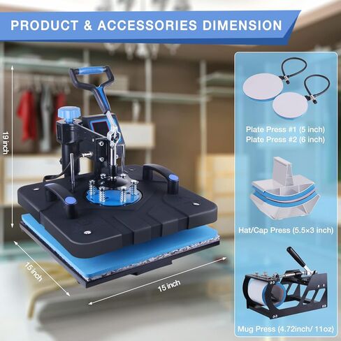 HORGELU Upgraded 8 in 1 Heat Press Machine 15x15 Inch Heat Transfer Machine 360-Degree Swing Away Multifunction Digital Sublimation Combo Heat Press for T Shirt Mug Hat Plate for Commercial Home 110V in Saudi Arabia