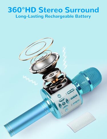 Amazmic Kids Karaoke Microphone Machine Toys for Girls Bluetooth Microphone with LED Light, Birthday Gift for Girls Boys 3 4 5 6 7 8 9 10 11 12 Year Old Kids Toys(Blue) in Saudi Arabia