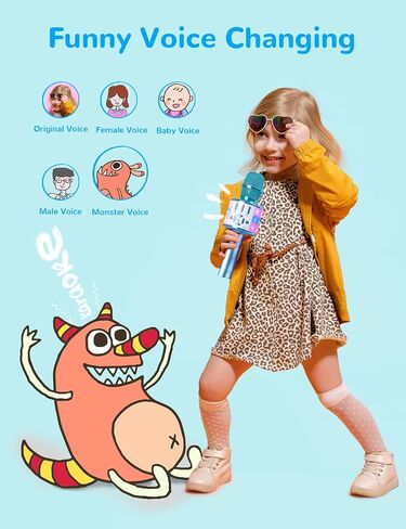 Amazmic Kids Karaoke Microphone Machine Toys for Girls Bluetooth Microphone with LED Light, Birthday Gift for Girls Boys 3 4 5 6 7 8 9 10 11 12 Year Old Kids Toys(Blue) in Saudi Arabia