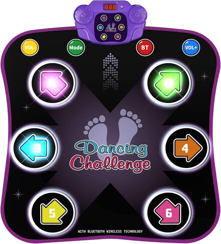 Flooyes Dance Mat Toys for 3-12 Year Old Kids, Electronic Dance Pad with Light-up 8-Button Wireless Bluetooth, Music Dance with 5 Game Modes, Birthday Toys Gifts for 3 4 5 6 7 8 9 10+ Year Old Girls in Kuwait