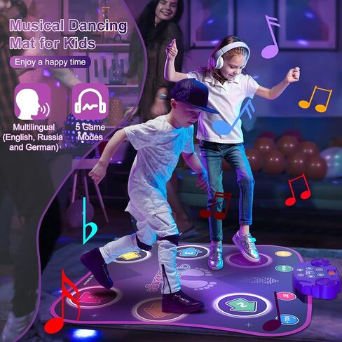 Flooyes Dance Mat Toys for 3-12 Year Old Kids, Electronic Dance Pad with Light-up 8-Button Wireless Bluetooth, Music Dance with 5 Game Modes, Birthday Toys Gifts for 3 4 5 6 7 8 9 10+ Year Old Girls in Kuwait