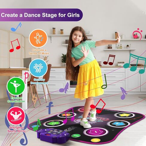 Flooyes Dance Mat Toys for 3-12 Year Old Kids, Electronic Dance Pad with Light-up 8-Button Wireless Bluetooth, Music Dance with 5 Game Modes, Birthday Toys Gifts for 3 4 5 6 7 8 9 10+ Year Old Girls in Kuwait