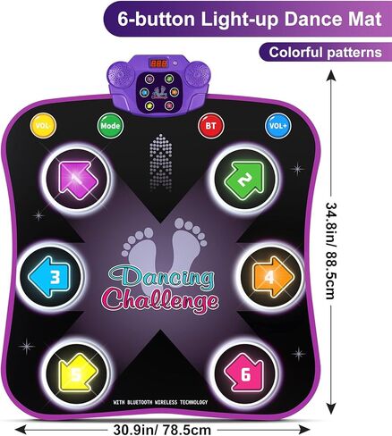 Flooyes Dance Mat Toys for 3-12 Year Old Kids, Electronic Dance Pad with Light-up 8-Button Wireless Bluetooth, Music Dance with 5 Game Modes, Birthday Toys Gifts for 3 4 5 6 7 8 9 10+ Year Old Girls in Kuwait