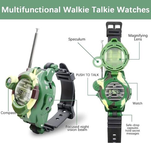 Walkie Talkies Watch Rechargeable, Spy Watch Army Toys for Kids, 7 in 1 Digital Watch Walkie Talkies, Two-Way Long Range Radios with Flashlight, Cool Spy Gadgets for Boy Girls Outdoor Game in Saudi Arabia