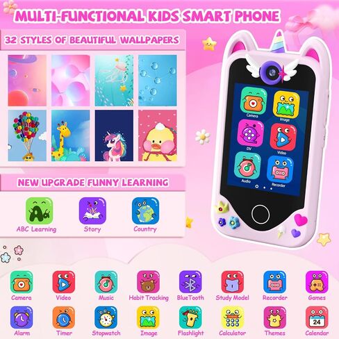 Kids Smart Phone for Girls Gifts - Toddler Christmas Birthday Gift for Age 3 4 5 6 Year Old, Kids Cell Phone Toy with Touchscreen, Dual Cameras, Learning, Music Player, Games with 32 GB Card in Saudi Arabia