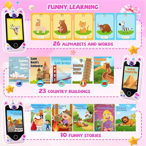 Kids Smart Phone for Girls Gifts - Toddler Christmas Birthday Gift for Age 3 4 5 6 Year Old, Kids Cell Phone Toy with Touchscreen, Dual Cameras, Learning, Music Player, Games with 32 GB Card in Saudi Arabia