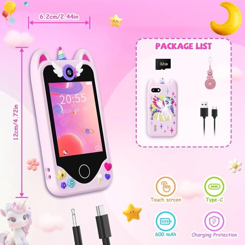 Kids Smart Phone for Girls Gifts - Toddler Christmas Birthday Gift for Age 3 4 5 6 Year Old, Kids Cell Phone Toy with Touchscreen, Dual Cameras, Learning, Music Player, Games with 32 GB Card in Saudi Arabia