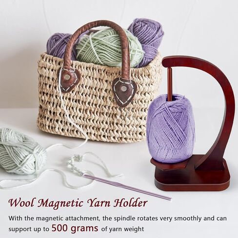 JUCPASH Yarn Ball Holder for Knitting and Crocheting, Wooden Yarn Spinner with Magnetic Metal Twirling Mechanism and Anti-Slip Pads, Crochet Gift for Knitting Lovers in Saudi Arabia