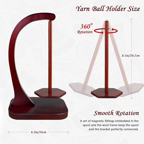 JUCPASH Yarn Ball Holder for Knitting and Crocheting, Wooden Yarn Spinner with Magnetic Metal Twirling Mechanism and Anti-Slip Pads, Crochet Gift for Knitting Lovers in Saudi Arabia